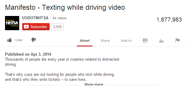 nhtsa "manifesto online" #justdrive texting while driving distracted driving traffic safety video marketing